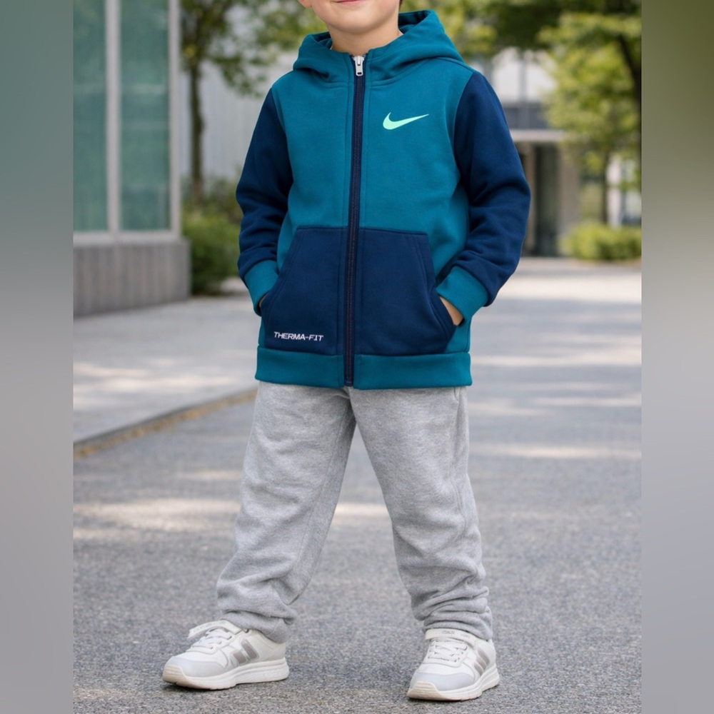 Nike Boys Therma-FIT Full Zip Hoodie Teal Size Medium 5–6 Years GUC